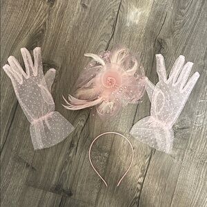 Pink Polka Dot Gloves and Fascinator Set